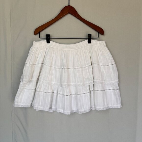 AEO Cotton Blend White Lace Trim Two Tier Elastic Waist Boho Mini Skirt Size XXL - Picture 5 of 15